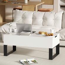 FXLTSBL Coffee Table, Height Adjustable Coffee Table, Pull-Out, Retractable Coffee Table, Separate Hidden Storage Compartment, Double Lifting Plate, Living Room Table, White - White - View 8
