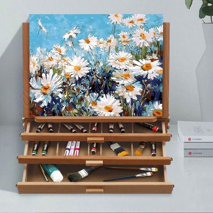 Adjustable Storage Box Easel,Painting Board Stand With Drawers,Storage Box Easel - Brown - View 1