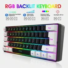 Conjunto de teclado y ratón con cable HXSJ, teclado de lámina delgado de 61 teclas con teclas de inyección de doble color, ratón óptico con retroiluminación de colores, USB Plug and Play - Negro - Ver 5