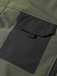 Men's Fashion Multi-Pocket Fleece Lined Windbreaker Jacket - Polyester, Zipper Pockets For Convenience, Adjustable Cuffs, Suitable For Autumn/Winter Hiking, Fishing, Outdoor Activities