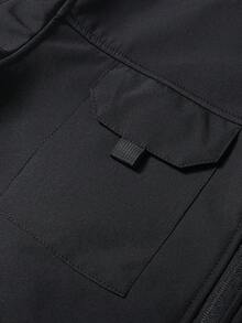 男士时尚多口袋保暖防风夹克 - 涤纶面料，拉链口袋方便实用，袖口可调节，适合秋冬季远足、钓鱼、户外活动 - 黑色 - 查看 5