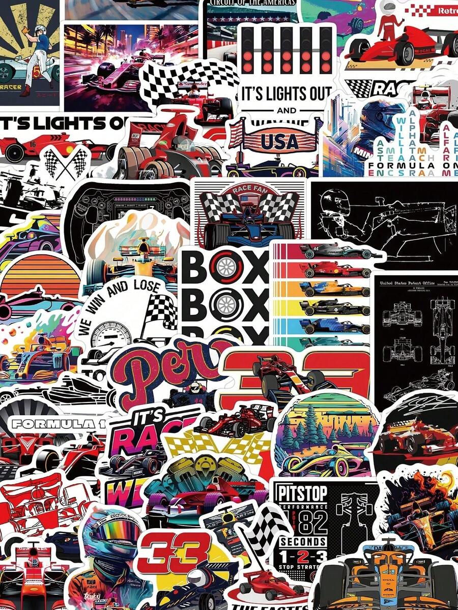 50 adesivos legais de carros de corrida para meninos/amantes de carros, adesivos premium para laptop, também para garrafa de água, Kindle, iPad, guitarra, mala para personalizar itens, para material escolar, volta às aulas - Multicolorido - Ver 1