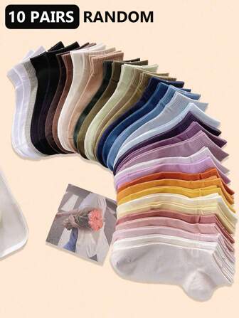 10 双随机女士简约糖果渐变色运动中筒袜，返校青少年跑步徒步训练袜，旅行露营袜节日生日礼物