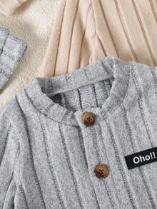 3pcs Baby Boys' Solid Color Cute English Label Button Cardigan, Long Sleeve & Hat Set - Multicolor - View 9
