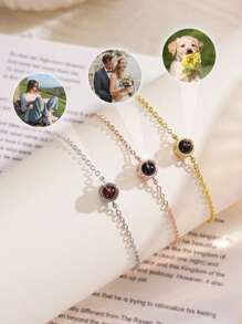 新款闪光投影手链，定制彩色照片投影手链，女士个性化圆形投影照片手链，纪念合影首饰，定制女友/母亲照片手链，定制生日纪念礼物 - 款式4 - 查看 8