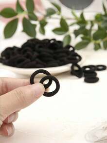 100/200/500条装黑色高弹力发圈，适合女性/女孩 | 无缝加厚发圈，保护头发，无痛马尾辫发圈 | 基础款发圈大包装，适合所有发质，发饰，发圈，头部配饰，健身运动跑步装备橡皮筋 - 黑色 - 查看 4