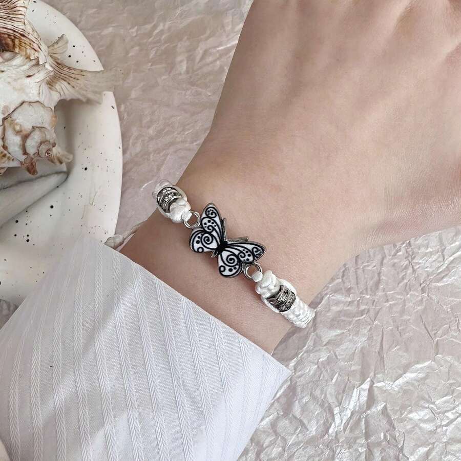 Butterfly Bracelet For Women Adjustable Braid Insect Butterfly Pendant Weaving Friendship Bracelets Party Favors - 白色 - 查看 1