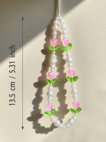 1 件简约郁金香花朵装饰手机壳吊坠腕带包饰，日常配饰手机挂绳相机带