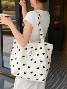 夏季超清新欧美法式风菱格碎花时尚单肩包学生布包 - 黑與白 - 查看 3