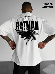 Warner Bros Batman, t-shirt da uomo in cotone a coste, abbigliamento sportivo da uomo in stile college per la primavera e l'estate, top da donna a maniche corte morbidi e traspiranti.