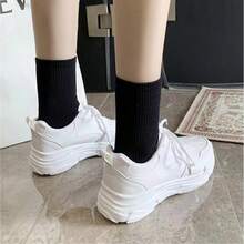 Zapatos de papá, zapatos de primavera y otoño, nuevos estudiantes, versión coreana de zapatillas deportivas, moda y ocio, zapatos blancos con suela gruesa y tirantes delanteros, Zapatos casuales de mujer - Blanco - Ver 6