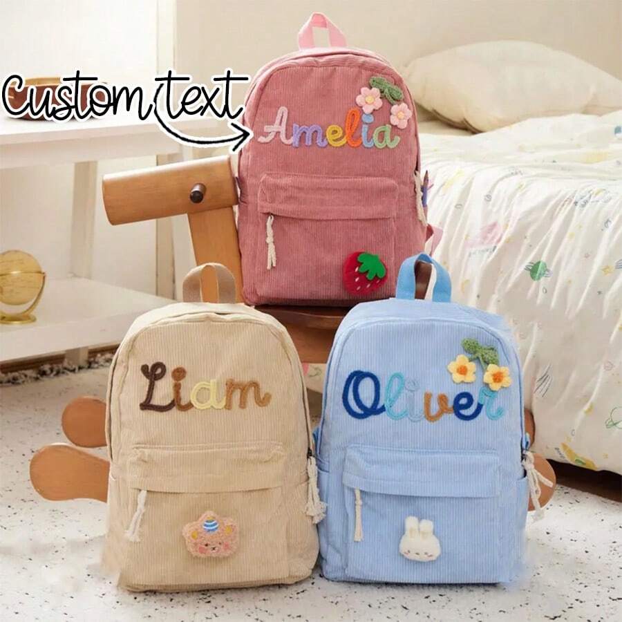 Personalized Teen Name Backpack, Personalized Embroidered School Bag, Customized School Backpack, Cute Back To School Gift Backpack, Handmade Backpack, Personalized Letter Backpack, Handmade Embroidered Commemorative Backpack, Travel Bag, Girlfriend Gift, Mom Gift, Bride/Bridesmaid Party Gift, Daily Commute Use Backpack