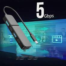 USB C 适配器、转换器、带充电和数据传输功能的扩展集线器、带 100W 充电功能的多端口 USB Type-C 集线器、2 个 USB A 端口、2 个 USB C 端口、USB C 转 HD 适配器，兼容 MacBook、Mini、笔记本电脑、USB 驱动器、电视、DVD 播放器、投影仪、显示器、闪存驱动器、硬盘驱动器、打印机和各种 USB 设备 [黑色] - 黑色 - 查看 8