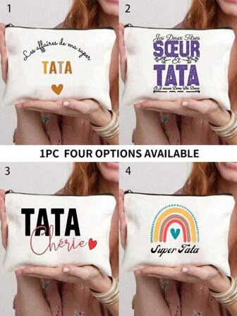 1 pieza "Mi querida tía" Bolsa de cosméticos con estampado francés, bolsa de maquillaje para mujer, organizador de artículos de tocador de viaje, regalo de agradecimiento, bolsa de maquillaje con estampado, organizador de artículos de tocador de viaje, bolsa con cremallera para regalo de fiesta, bolsa de cosméticos, artículo de viaje ligero, adecuado para la escuela, vacaciones, vuelta al colegio, bolsa de viaje, bolsa de viaje para mujer