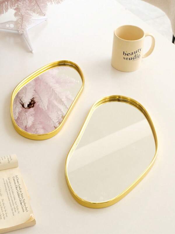 1PC Perfum Trays,Gold Mirror Tray,Vanity Decorative Tray,Non Slip Stone-Shaped Perfume Organizer For Jewelry,Bathroom,Coffee Table