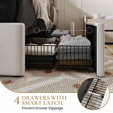 SHA CERLIN Full/Queen/King Size Platform Bed Frame With 4 Storage Drawers, Vertical Channel Tufted Adjustable Headboard, Velvet Upholstered, Wooden Slats Support, No Box Spring Needed, Easy Assembly, White - 白色 - 查看 5