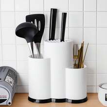 1pc Universal Knife Holder, 3-In-1, Kitchen Utensil Rack, Knife Storage Rack, Empty Knife Slot, Large Kitchen Tool, Black Brushed Multi-Function Kitchen Utensil Rack For Knives, Chopsticks, And More - Space Saving Kitchen Gadget - 3-in-1 White Brushed - View 4