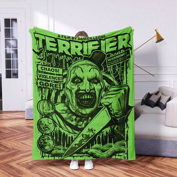 1pc Contemporary Flannel Trending Green Halloween Design Blanket - Comfortable Warm Digital Printed Knit Throw Blanket, Suitable For Napping, Sofa, Office, Camping, Multipurpose Gift, All Seasons
