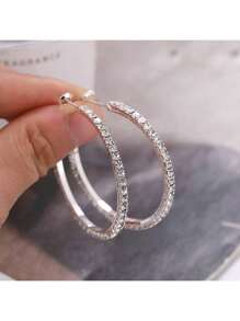 1 Pair Shiny Crystal Hoop Earrings, Colorful Fashion Round Rhinestone Earrings, Party Jewelry Gift
