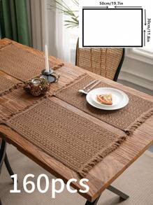 1/4/6/12pcs Bohemian Woven Placemats, Khaki Knitted Hollow Rectangle Coasters, Kitchen Supplies, Water Cup Bowl Dish Non-Slip Mats, Suitable For Daily, Festivals, Gatherings, Parties, Weddings, Dinners, Home Decor, Retro Style