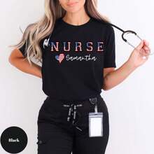 1pc Personalized Nurse Shirt, Custom Nurse Shirt,Nursing School Tee, Nurse Tee, Gift For Nurse, ER Nurse Shirts - 黑色 - 查看 2