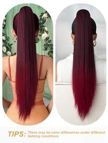 Extensión de cola de caballo con garra, fibra resistente al calor de 24 pulgadas, color marrón rojo, cola de caballo con clip - Rojo degradado - Ver 7