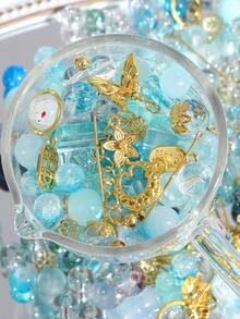 beadia 30-50g/gói Hạt thủy tinh hỗn hợp, hạt đệm kim loại vàng, các loại hạt thủy tinh xanh, thích hợp để làm đồ trang sức DIY, vòng cổ và vòng tay, nguyên liệu thủ công dành cho nữ. - Màu xanh lam - Xem 3