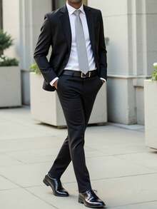 2 piezas Conjunto de traje delgado para hombre, chaqueta de blazer de color negro de doble botonadura y pantalones a juego, adecuado para trabajo, viajes, boda, fiesta, Día de San Valentín y otras ocasiones formales