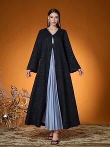 Elegante, Nova Chegada, Senhora, Tecido, Tecido Floral, Cores Contrastantes, Plissado, Técnica de Bordado com Miçangas, Burca Árabe