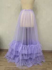 1 件新娘拖尾分层/蛋糕裙，黑色透视松紧腰长款可拆卸超长薄纱舞会礼服，裙长 110 厘米 - 彩色 - 查看 29