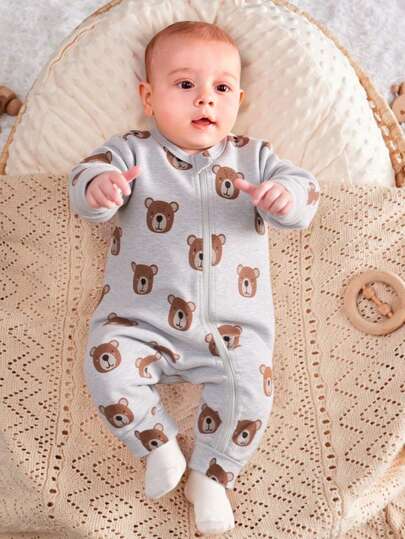 Kombinezon dla chłopca z nadrukiem Cute Bear i zamkiem błyskawicznym