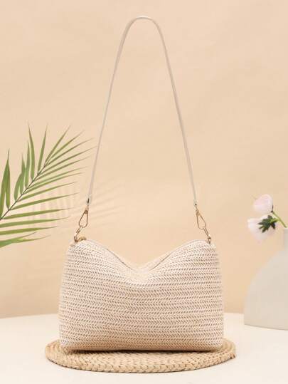Summer New Straw Shoulder Bag, Fashion Versatile New European And American Women Handbag, Wholesale Niche Shoulder Bag, Sweet Square Bag, Color Block Woven Bag