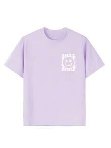 Tween Girl Casual Graphic Print Crew Neck Short Sleeve T-Shirt, Summer Top - Purple - View 4