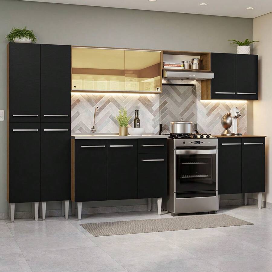 Cocina Integral Completa 293cm Con Tarja Emilly Madesa Mm 07 - Marrón y negro - Ver 1