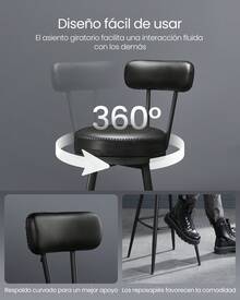 Colección - Juego de 2 Taburetes de Bar, Sillas Giratorias de Barra con Respaldo, con Costuras, Moderno Siglo Medio, Altura 76 cm, Barra Cocina, Negro Tinta - Negro - Ver 6