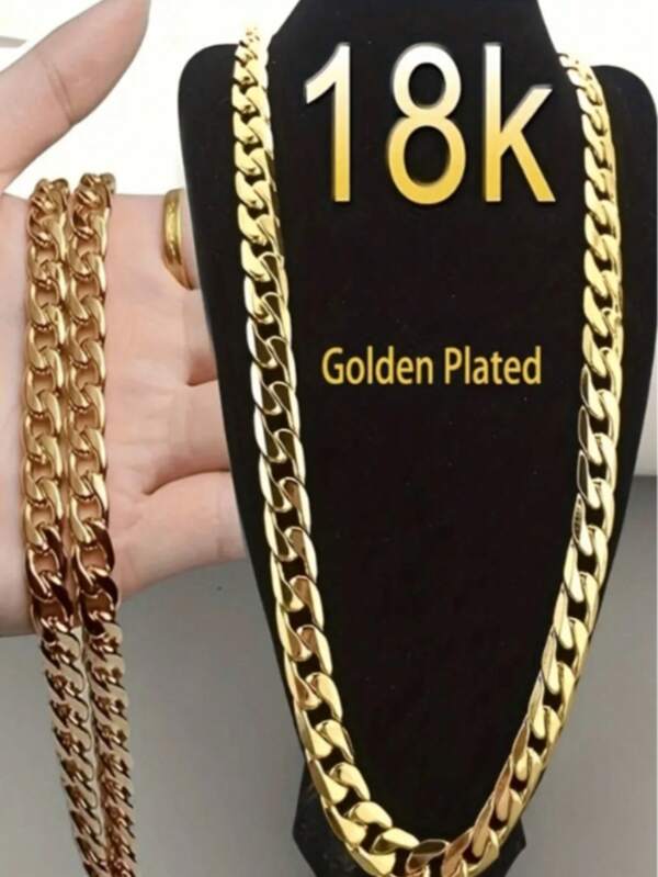 Stainless Steel Gold Plated Men's Long Necklaces, Fashionable Minimalist Hip-Hop Daily Accessory
