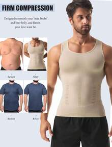 Men's Slimming Vest Tummy Control Shapewear Tank Top Chest Compression Shirt Body Shaper Gynecomastia Undershirts Belly Abdomen Underwear Gym Workout - Màu Khaki - Xem 3