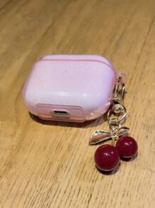 غطاء سماعة أذن بتصميم بسيط وشفاف وبلمسات من الترتر الوردي مع تعليقة كرز قطعة واحدة