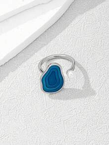 1 件时尚优雅的绿色滴釉不对称几何开口戒指，女士日常和节日配饰