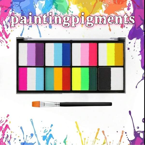 8-Compartment Water-Soluble Face Painting Palette, Vibrant Colors Suitable For Halloween, Sports Events, Cosplay, DIY,For School Supplies,Back To School
