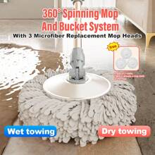 Spin Mop And Bucket Set With 3 Mop Pads, Household Rotating Floor Mop, Hands-Free Wash Stainless Steel Mop, Dust Removal Mop, Dry And Wet Use, Perfect For Home, Kitchen, Bathroom Floor, Cleaning Supplies, Cleaning Tool