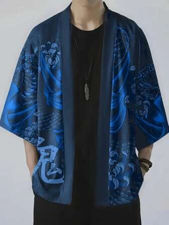 Oversized Street Fashion Casual Shirt, Japanese Kimono Style Printed Cardigan, Lightweight Breathable Summer Jacket, Unisex Couple Outerwear