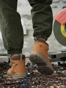 Men's Steel Toe Safety Shoes With Rotary Button Closure, Durable High-Top Steel Toe Work Boots, Black, Plus Size, Suitable For Industrial, Construction, Warehouse, Anti-Smash, Anti-Puncture, Protective Work Shoes For All Seasons - Yellow - View 5