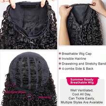 bling hair Parrucca mezza in capelli umani, ondulata, 3 in 1, adatta ai principianti, pieghevole, con coulisse, senza colla, pronta da indossare, parrucche con clip senza cuciture - Natural Black - Visualizzare 7