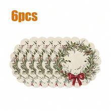 8pcs/6pcs/4pcs/1pc Holiday Christmas Placemat Set - Polyester Linen Round Placemats With Santa Claus & Reindeer Design, Christmas Floral Print, Non-Slip, Hand Washable, Suitable For Holiday Dining And Home Decor, Durable.