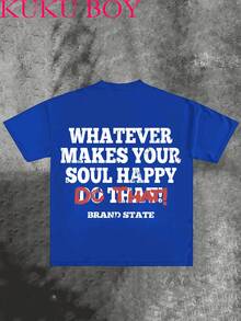 Y2K Style Whatever Makes You Happy, Go Ahead And Do It! Print(220g Pure Cotton T-Shirt) Cotton T-Shirt - Soft, Breathable, 100% Pure Cotton Fabric - Comfortable And Energetic Summer Street Style Short Sleeved T-Shirt, Cool Design Retro Summer Men's Daily Wear T-Shirt Printing (220g Pure Cotton T-Shirt) Cotton T-Shirt - Soft, Breathable, 100% Pure Cotton Fabric - Comfortable And Energetic Summer Street Style Short Sleeved T-Shirt, Cool Design Retro Summer Men's Daily Wear T-Shirt - 藍色 - 查看 3