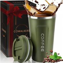 Taza de Café Térmica de Acero Inoxidable 304-18 oz/510ml para Bebidas Frías y Calientes, Tapa Hermética, Ideal para Oficina, Auto y Parque - Mantiene Temperatura (Negro) - verde - Ver 2