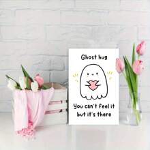 1pc Ghost Hug Greeting Card With Envelope - Versatile For Halloween, Birthday, Thank You - Friendly Spook Design For Anyone - Wicked Ghost Celebration Card For Friends, Family, Neighbors