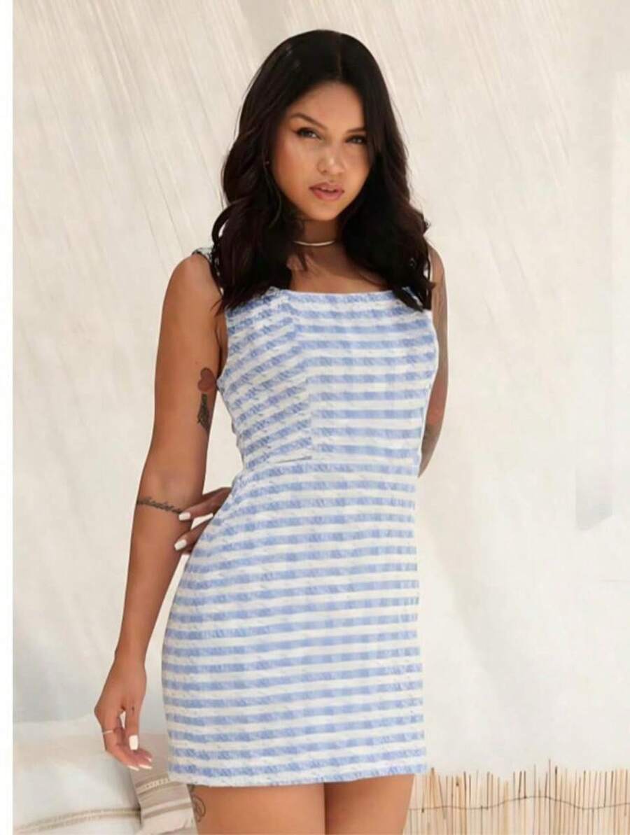 Midi Dress Plaid Houndstooth Color Block Cut And Sew Tweed Knit Zipper Dress Office Evening Holiday Birthday Party Evening Work Formal & Evening Dressy & Casual Airport Wear - 藍色 - 查看 1