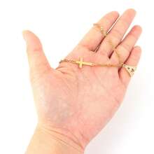 1pc New Classic Initial Cross Pendant Golden Stainless Steel Water Wave Chain Necklace For Women - Yellow Gold - View 3